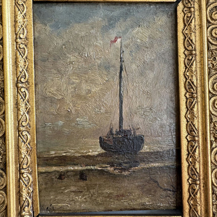 19th Century Antique Seascape Oil Painting "Gilded Frame" Small Art Holland Art Shop