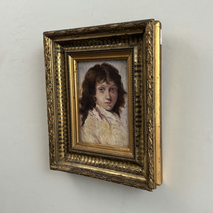 1925 Antique Interior Oil Painting "Young Boy" Small Artwork Holland Art Shop