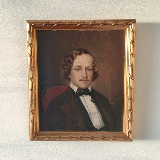 Year 1849 Incredible Portraiture of Man Mustache 19th Century Oil Painting