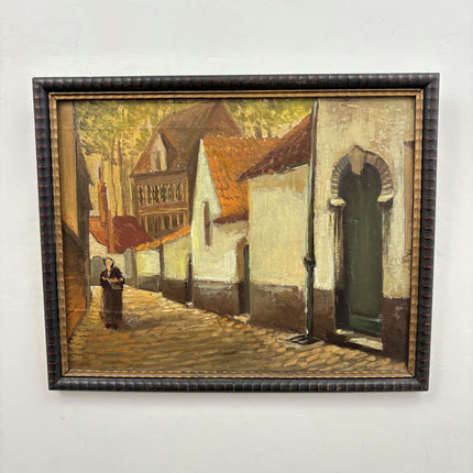 Elegant Cityscape Oil Painting "Village Street" Authentic Artwork Holland Art Shop