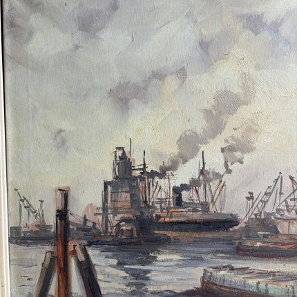 Original Harbor Scene Oil Painting "Harbor Ships" Expressive Large Artwork Holland Art Shop