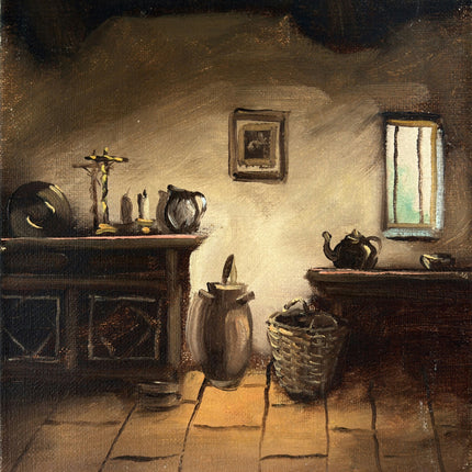 Vintage Interior Oil Painting "Woven Basket" Authentic Small Art Holland Art Shop