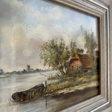 Rustic Landscape Oil Painting "Riverside Cottage" Elegant Dutch Artwork Holland Art Shop