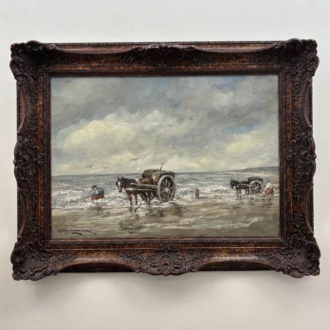Original Seascape Oil Painting "Horse Cart" Expressive Large Art Holland Art Shop