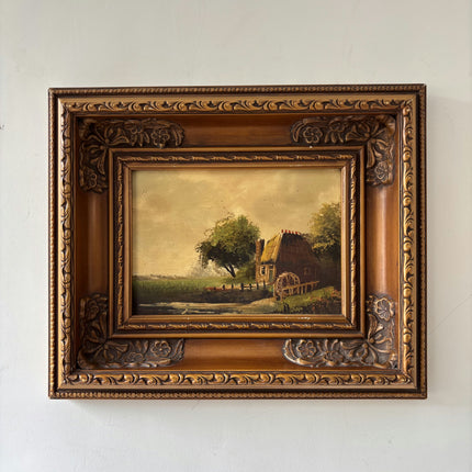 Vintage Landscape Oil Painting "Ornate Frame" Handcrafted Small Artwork Holland Art Shop