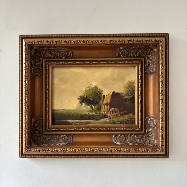 Vintage Landscape Oil Painting "Ornate Frame" Handcrafted Small Artwork Holland Art Shop