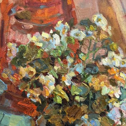 Rustic Floral Still Life Oil Painting "Flower Vase" Vintage Small Art Holland Art Shop