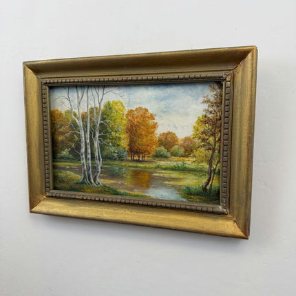 Classic Landscape Oil Painting "White Birches" Vintage Small Art Holland Art Shop