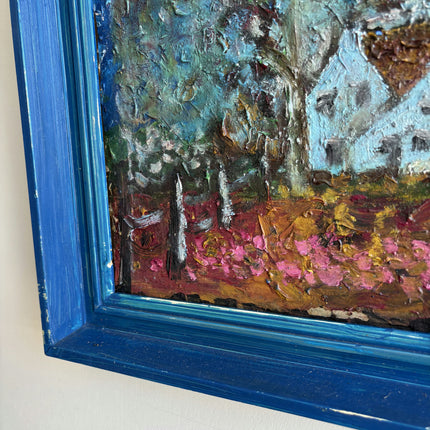 Detailed Landscape Oil Painting "Blue Frame" Timeless Small Artwork Holland Art Shop