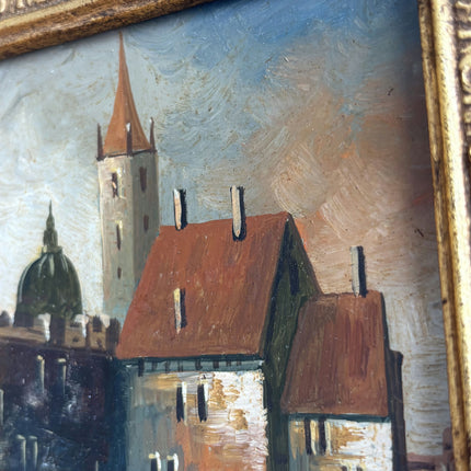 Original Cityscape Oil Painting "Gilded Frame" Authentic Small Artwork Holland Art Shop