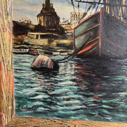 Handcrafted Harbor Scene Oil Painting "Docked Gondola" Original Art Holland Art Shop