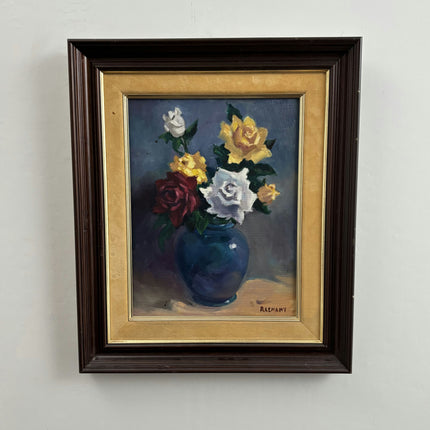Vintage Floral Still Life Oil Painting "Blue Vase" Rustic Artwork Holland Art Shop