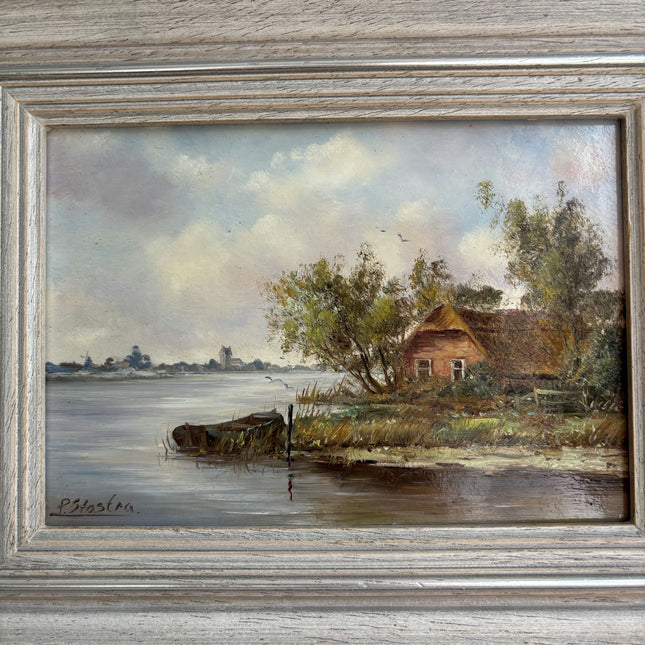 Rustic Landscape Oil Painting "Riverside Cottage" Elegant Dutch Artwork Holland Art Shop