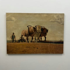 Handcrafted Animals Oil Painting "Plough Horses" Vintage Art Holland Art Shop