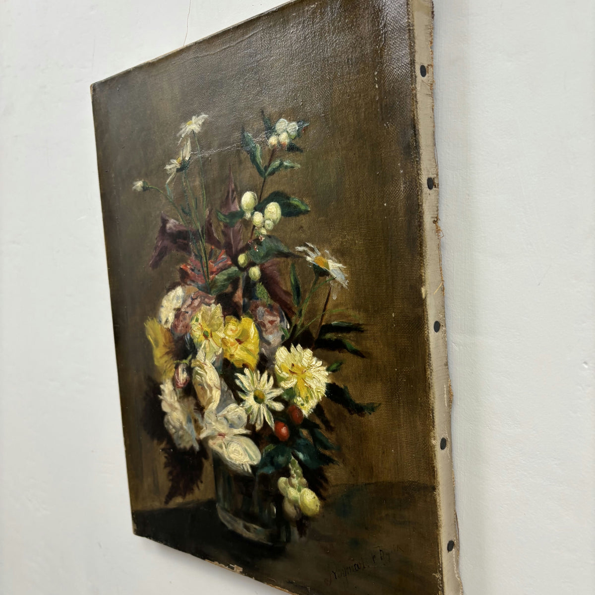 19th Century Antique Floral Still Life Oil Painting 