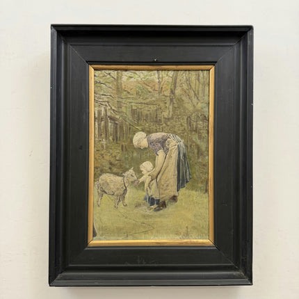 Rustic Figurative Oil Painting "Bending Woman" Detailed Art Holland Art Shop
