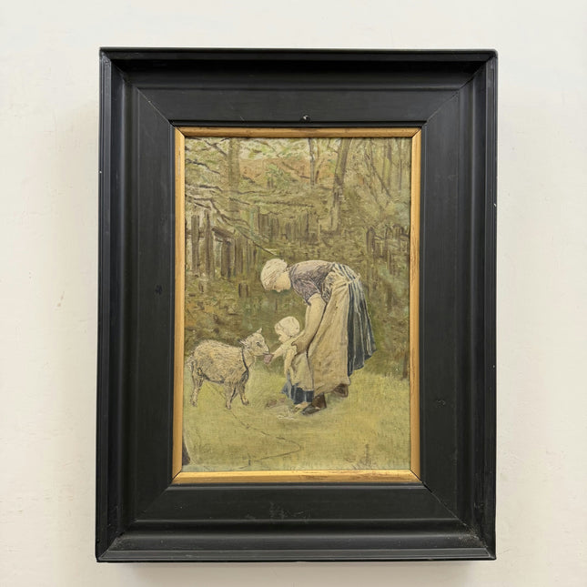 Rustic Figurative Oil Painting "Bending Woman" Detailed Art Holland Art Shop