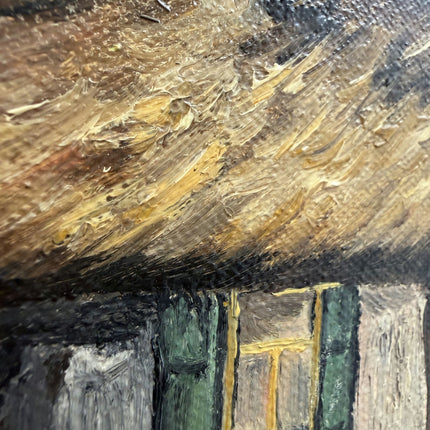 Vintage Farm Oil Painting "Thatched Cottage" Rustic Art Holland Art Shop