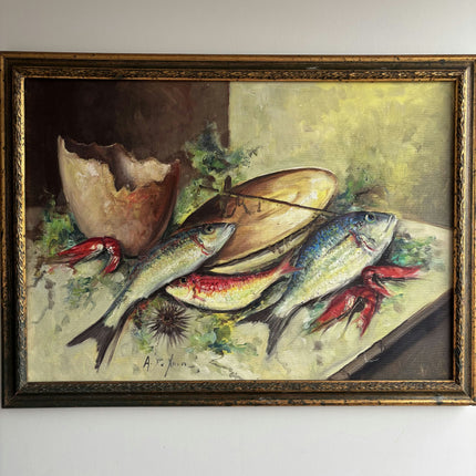 Original Still Life Oil Painting "Fresh Fish" Expressive Large Artwork Holland Art Shop