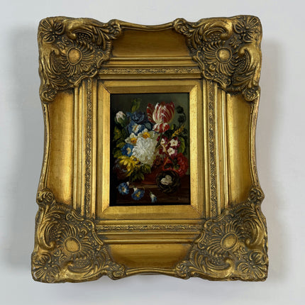 Rustic Floral Still Life Oil Painting "Gilded Frame" Detailed Small Art Holland Art Shop