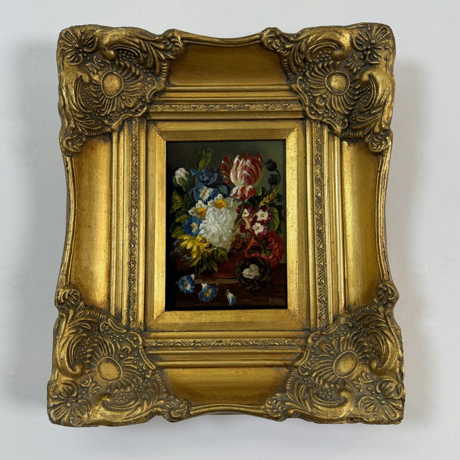 Rustic Floral Still Life Oil Painting "Gilded Frame" Detailed Small Art Holland Art Shop