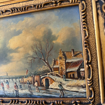 19th Century Antique Winter Landscape Oil Painting "Ornate Frame" Small Art Holland Art Shop