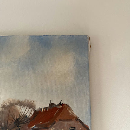 Refined Oil Painting Landscape "Red Roof House" Wonderful Small Art Holland Art Shop