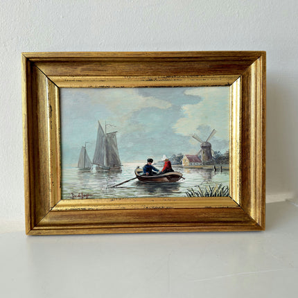 Authentic Oil Painting Scenery "Rowing Pair" Remarkable Small Art Holland Art Shop