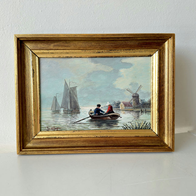 Authentic Oil Painting Scenery "Rowing Pair" Remarkable Small Art Holland Art Shop