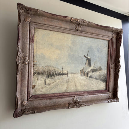 Rustic Winter Landscape Oil Painting "Windmill Structure" Refined Large Artwork Holland Art Shop