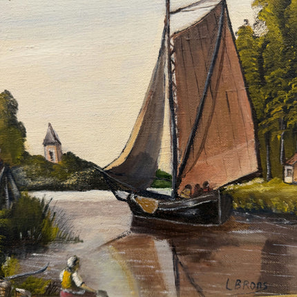 Handcrafted Harbor Scene Oil Painting "Riverside Cottage" Classic Artwork Holland Art Shop