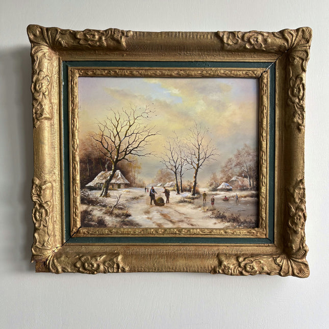 Classic Winter Landscape Oil Painting "Winter Village" Refined Artwork Holland Art Shop
