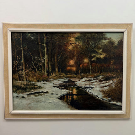 Elegant Winter Landscape Oil Painting "Snowy Bridge" Original Large Art Holland Art Shop