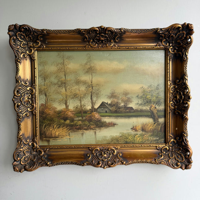 Vintage Landscape Oil Painting "Ornate Frame" Traditional Artwork Holland Art Shop