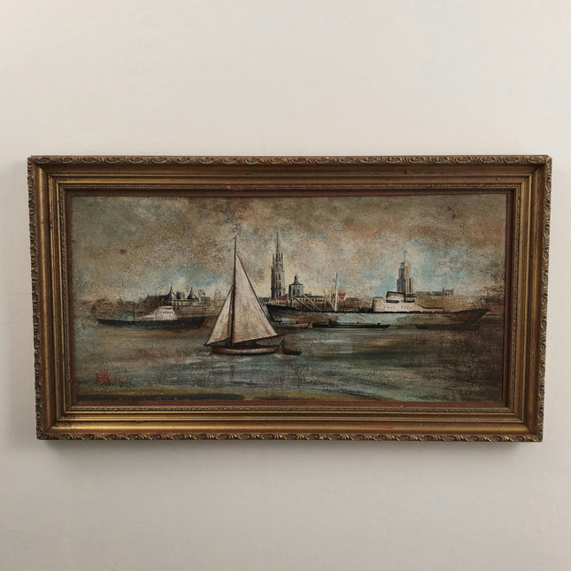 Elegant Harbor Scene Oil Painting "Sailboat Sails" Expressive Large Art Holland Art Shop