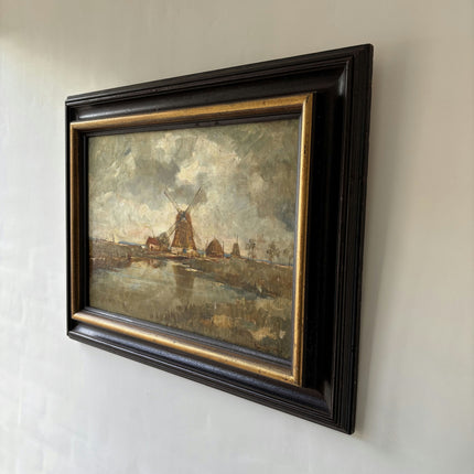 Detailed Landscape Oil Painting "Windmill Scene" Rustic Art Holland Art Shop