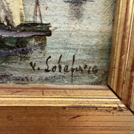 Vintage Seascape Oil Painting "Golden Frame" Detailed Small Artwork Holland Art Shop