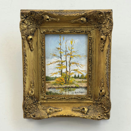 Vintage Landscape Oil Painting "Golden Frame" Expressive Small Artwork Holland Art Shop