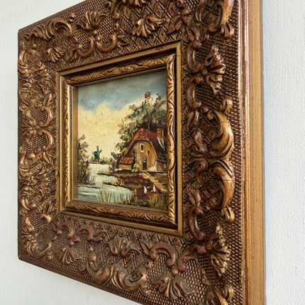Traditional Landscape Oil Painting "Ornate Frame" Authentic Small Art Holland Art Shop