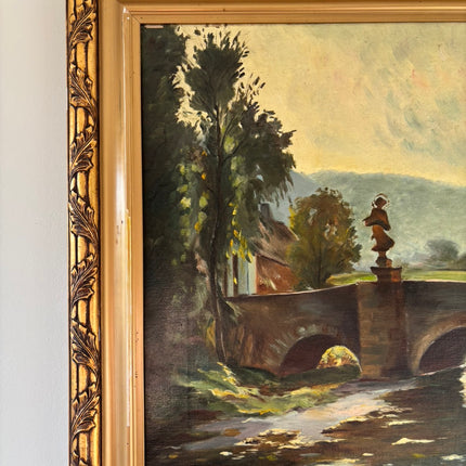 Wonderful Oil Painting Landscape "Bridge Sculpture" Traditional Large Art