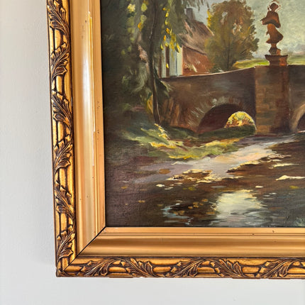 Wonderful Oil Painting Landscape "Bridge Sculpture" Traditional Large Art