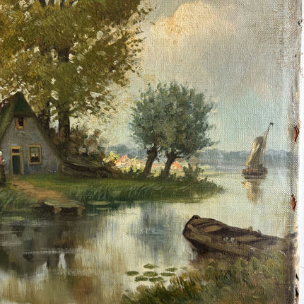 Antique Landscape Oil Painting "Tall Tree" Timeless Small Artwork Holland Art Shop