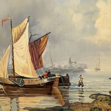 Refined Seascape Oil Painting "Sailing Boat" Rustic Small Artwork Holland Art Shop
