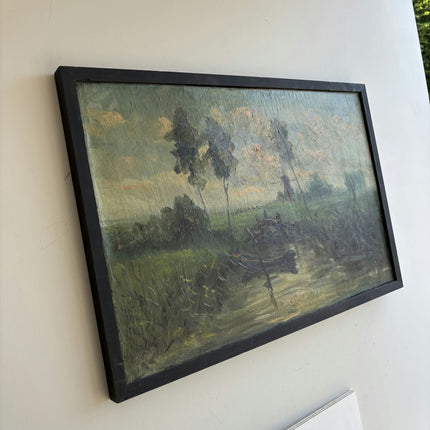Timeless Landscape Oil Painting "Fishing Boat" Vintage Art Holland Art Shop