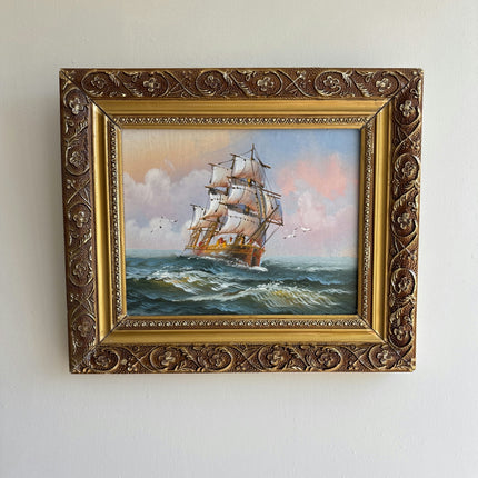 Elegant Seascape Oil Painting "Sailing Ship" Original Small Art Holland Art Shop
