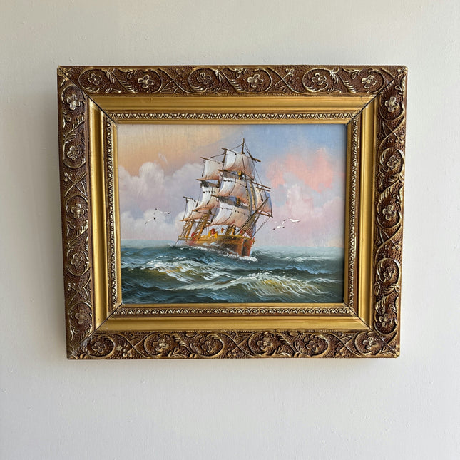 Elegant Seascape Oil Painting "Sailing Ship" Original Small Art Holland Art Shop