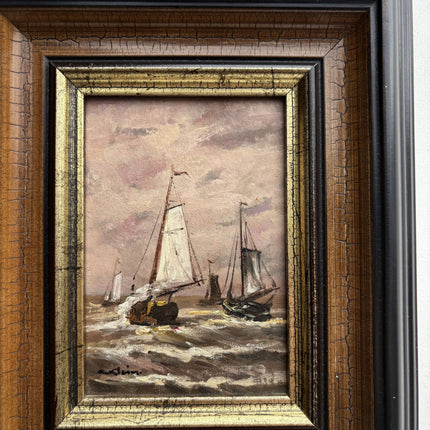 Authentic Seascape Oil Painting "Sailboat Mast" Refined Small Artwork Holland Art Shop