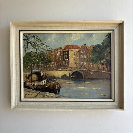 Authentic Cityscape Oil Painting "Rowing Boat" Expressive Art Holland Art Shop