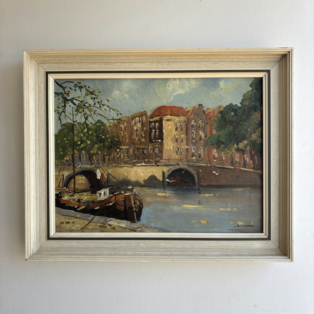Authentic Cityscape Oil Painting "Rowing Boat" Expressive Art Holland Art Shop