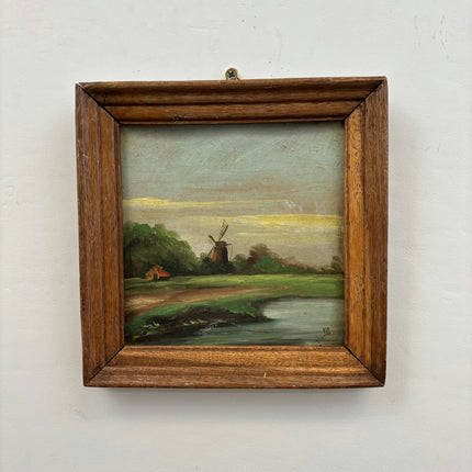 Elegant Landscape Oil Painting "Windmill Cottage" Original Small Art Holland Art Shop